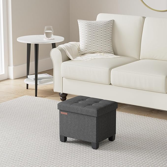 SONGMICS Storage Ottoman, Small Ottoman Foot Rest with Legs, 12.6 x 15.7 x 13.2 Inches Foot Stool, Load up to 660 lb, for Living Room, Bedroom, Dorm, Ink Black ULSF012B01