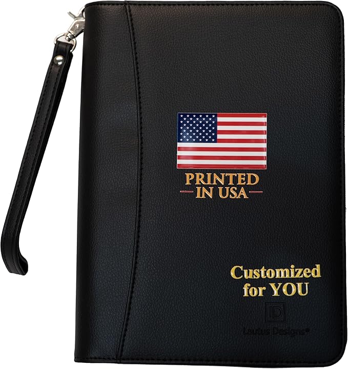 Customized Junior Zippered Leather Padfolio - Name/Logo Printed on Matt Black PU Leather Portfolio Binder & Organizer Folder with 8 Inch Tablet Sleeve & with Junior Legal Notepad