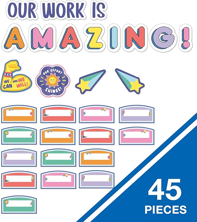 Carson Dellosa Pre-Punched We Stick Together 45-Piece Our Work is Amazing Bulletin Board Set, Student Work Display Headers, Shooting Stars, Motivational Cutouts for Bulletin Board and More