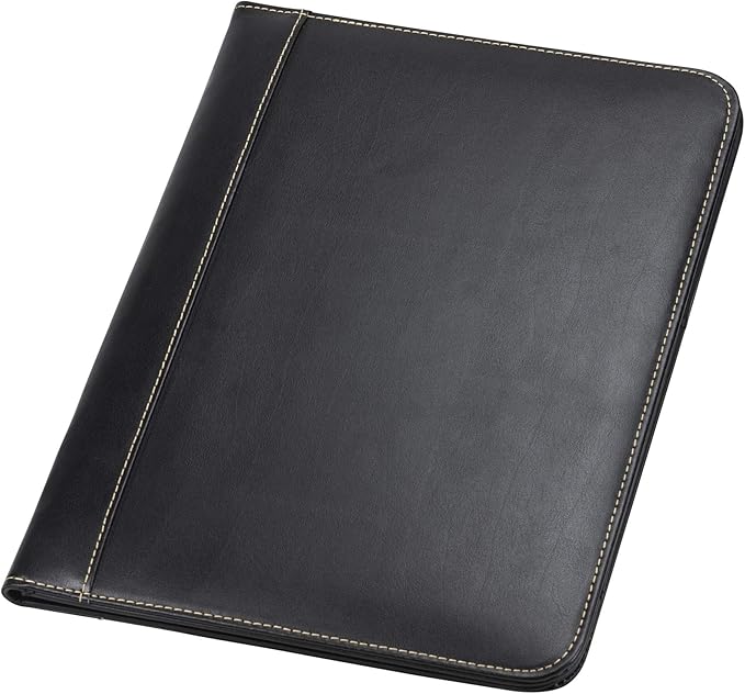 Samsill Contrast Stitch Faux-Leather Padfolio, Business Portfolio for Men and Women, Resume Document Organizer with 8.5 x 11 Inch Writing Pad, Black