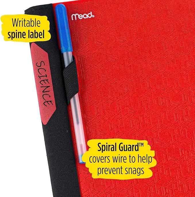 Five Star Advance Spiral Notebooks + Study App, 2 Pack, 3 Subject, College Ruled Paper, 11" x 8-1/2", 150 Sheets, with Spiral Guard and Movable Dividers, Red, White (820111)