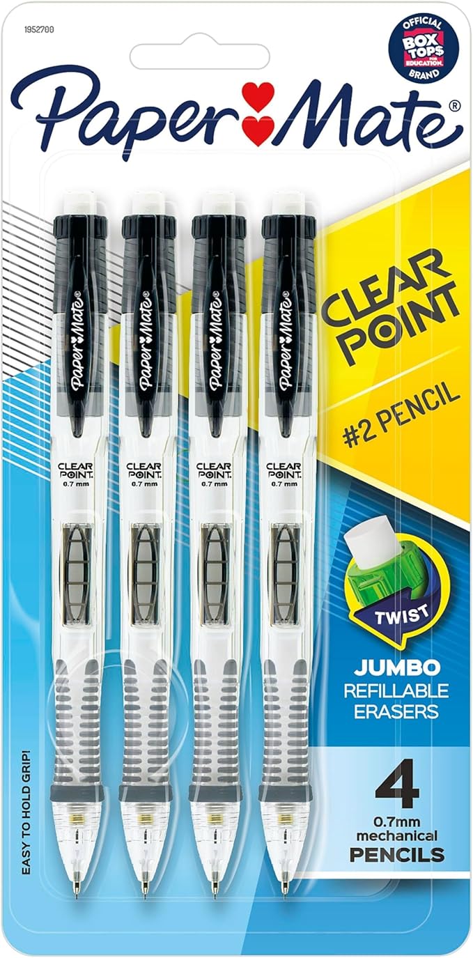 Paper Mate Clearpoint Mechanical Pencils 0.7mm HB #2 Pencil Set Art Supplies Teacher Supplies Sketching Pencils Drafting College School Black Barrels 4 Count