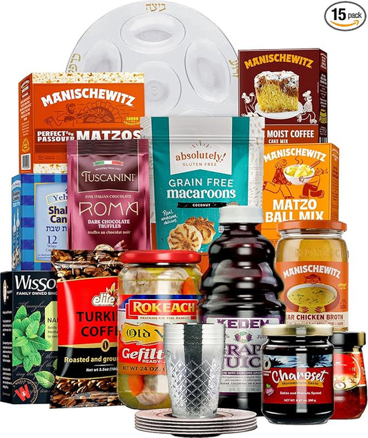 Passover Seder In a Box | The Ultimate Survival Kit | Essential Foods & Religious Articles | Matzo, Seder Plate, Soup, Candles, Fish, Desserts, Treats & Much More! For Friends, College Students & All Your Loved Ones