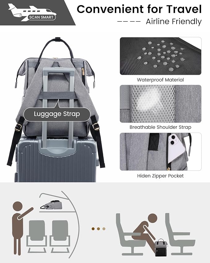 LOVEVOOK Laptop Backpack for Women, 17 Inch Work Teacher Nurse Bag, Large Capacity Business Computer Backpack Purse with USB Port, Stylish Casual Daypack for Travel,Grey&Black