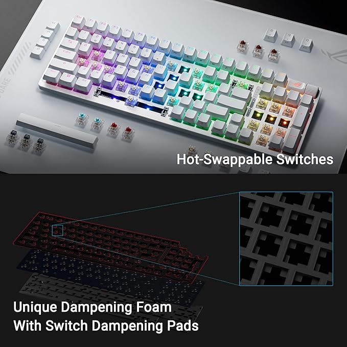 ASUS ROG Strix Scope II 96 Wireless Mechanical Gaming Keyboard – 96% Full-Size, Tri-Mode Connectivity, Hot Swappable Pre-lubed ROG NX Storm Clicky Switches, PBT Keycaps, RGB, PC/Mac Support - White