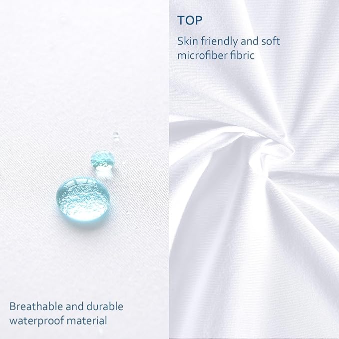 Waterproof Mattress Protector King Size,Mattress Cover Protector, Smooth Top Mattress Protector for Kids, Breathable Skin Friendly and Noiseless Fitted Sheet,King Size,Polyester