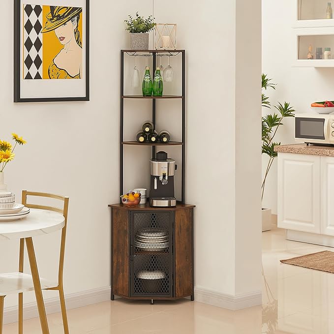 VECELO Corner Cabinet, Tall Storage Shelf, Bookshelf Display Shelves Rack for Living Room, Kitchen, Balcony, Small Space