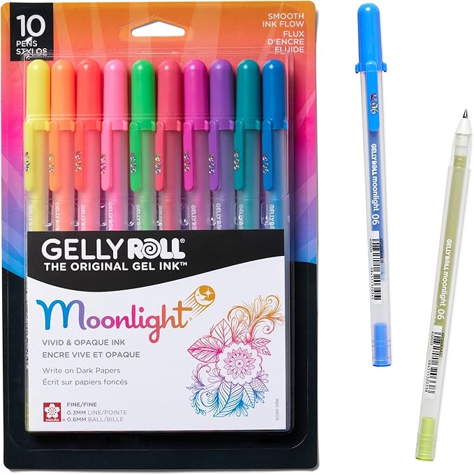 SAKURA Gelly Roll Moonlight Pen Set, 0.6 mm Fine Tip, Set of 10