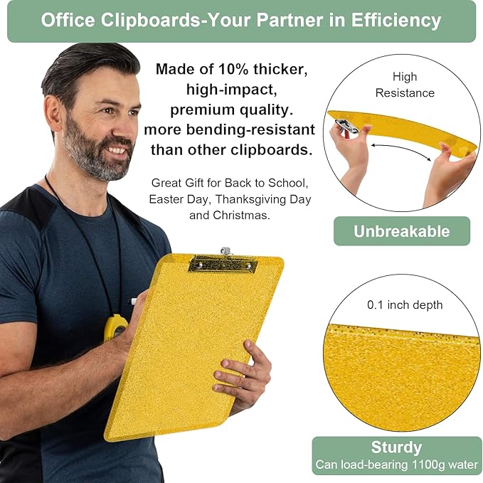 SFLHHDM Clear Glitter Clipboards, Plastic Clipboard with Pen Holder, Clip Boards 8.5x11 with Low Profile Clip, Cute Hanging Clip Board for Office School Supplies Sparkly Clipboard (Champagne Gold)