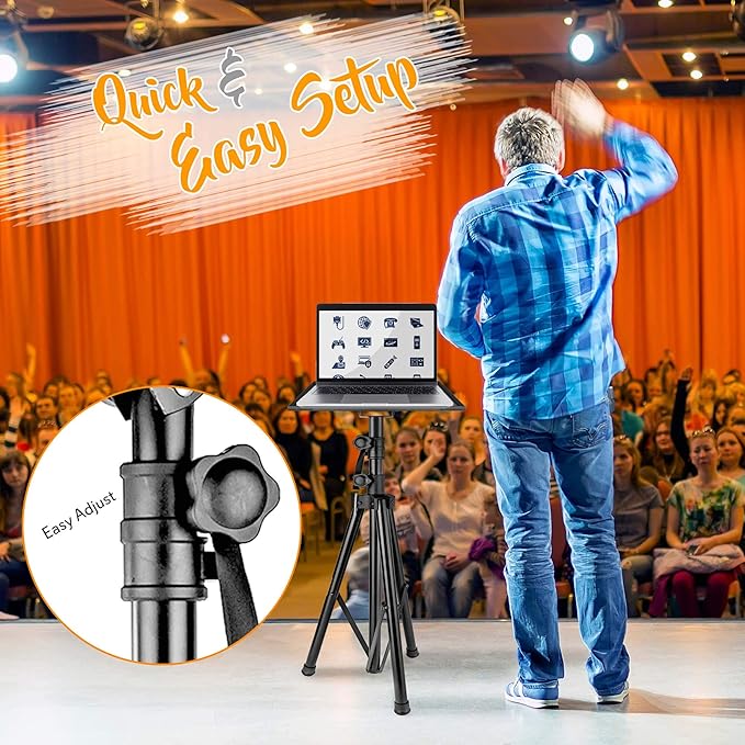 Pyle Projector Stand Tripod, Height Adjustable 28"-46" Portable Laptop and DJ Equipment Stand with Angle Tilt Tray, Heavy Duty Metal Construction, Foldable Design, 20" x 16" Platform
