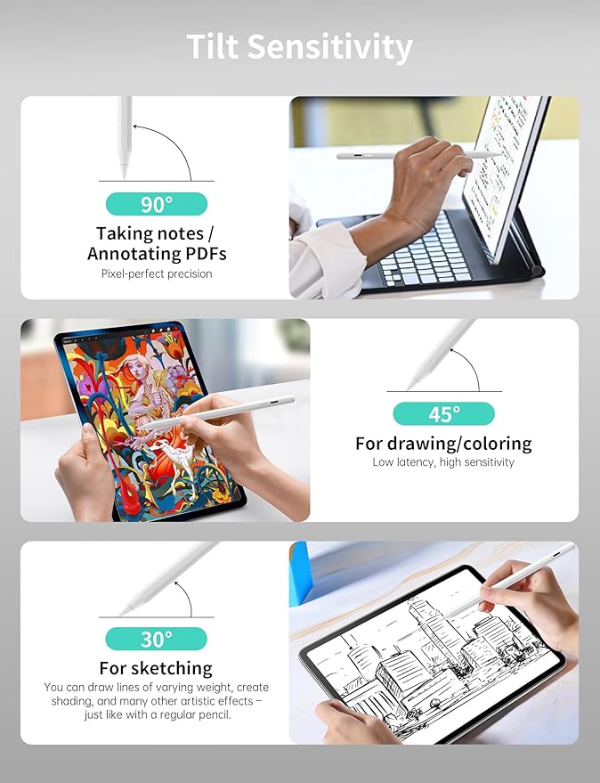 Stylus Pen for iPad Pencil 10th Generation, 3X Fast Charge Apple Pencil with Palm Rejection & Tilt Sensitivity, Compatible for 2018-2025 iPad 6/7/8/9/10/11, Pro 11"/12.9"/M4, Air 3/4/5/M2/M3, Mini 5/6