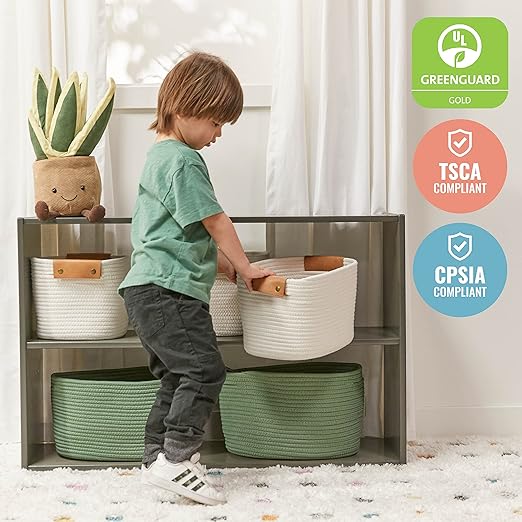 ECR4Kids Streamline 2-Shelf Double-Sided Storage Cabinet, 24in, Classroom Furniture, Grey Wash