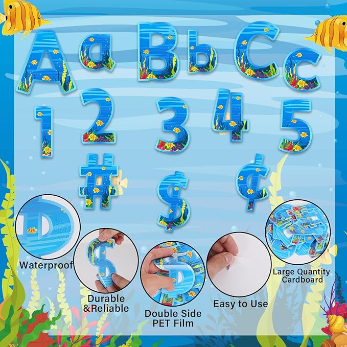 266 Pcs Letters Combo Pack Set Bulletin Board Letters Under The Sea Letters and Number Accents for Bulletin Board Display Home Decor