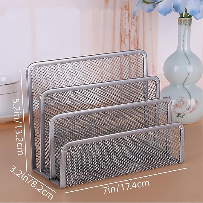 VANRA Small Letter Sorter Desktop File Holder Organizer Metal Mesh with 3 Vertical Upright Compartments (Silver)