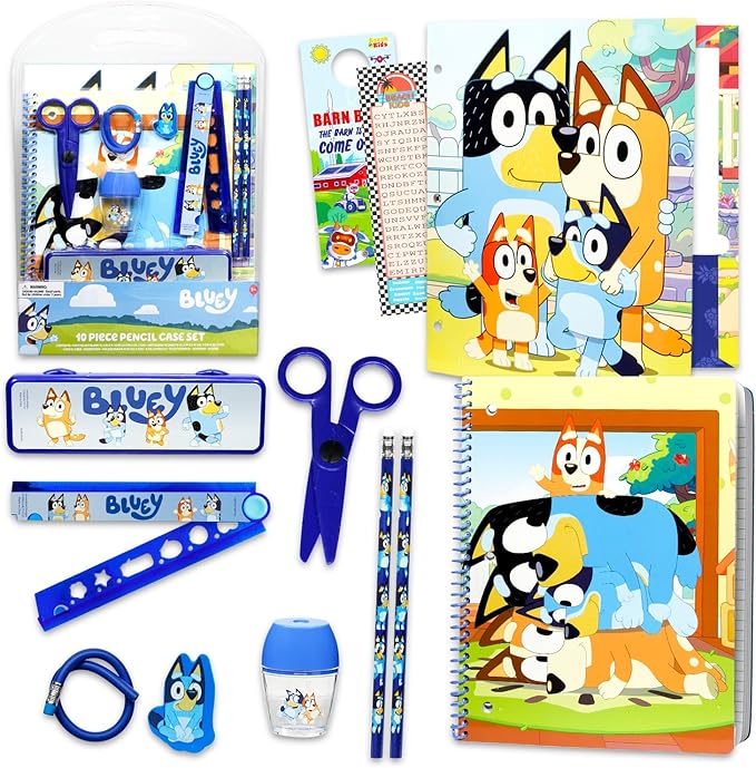Bluey School Supplies Set - Bundle with Folder, Notebook, Memo Pad, Pencils, Ruler, Stickers, More | Bluey and Bingo Back to School Classroom Set
