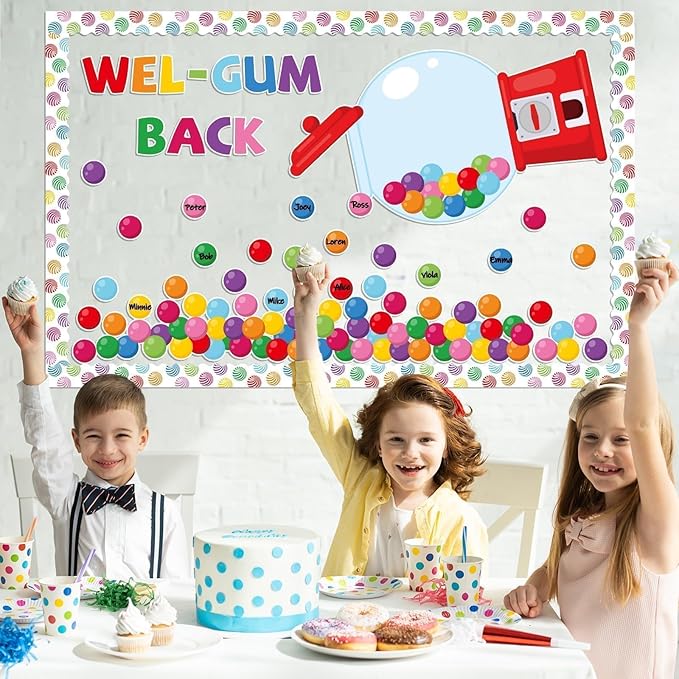 Colorful Bubble Gumball Bulletin Board Classroom Decorations Welcome Back to School Bulletin Board Gumball Machine WEL-Gum Candy Themed Classroom Motivational Cutouts for School Wall Decals Decor