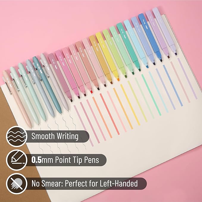 Mr. Pen Aesthetic Highlighters and Gel Pens, 22 Pack, Assorted Colors Bible Highlighters, No Bleed, Black Ink Gel Pens, Cute Highlighter Pens for Bibles