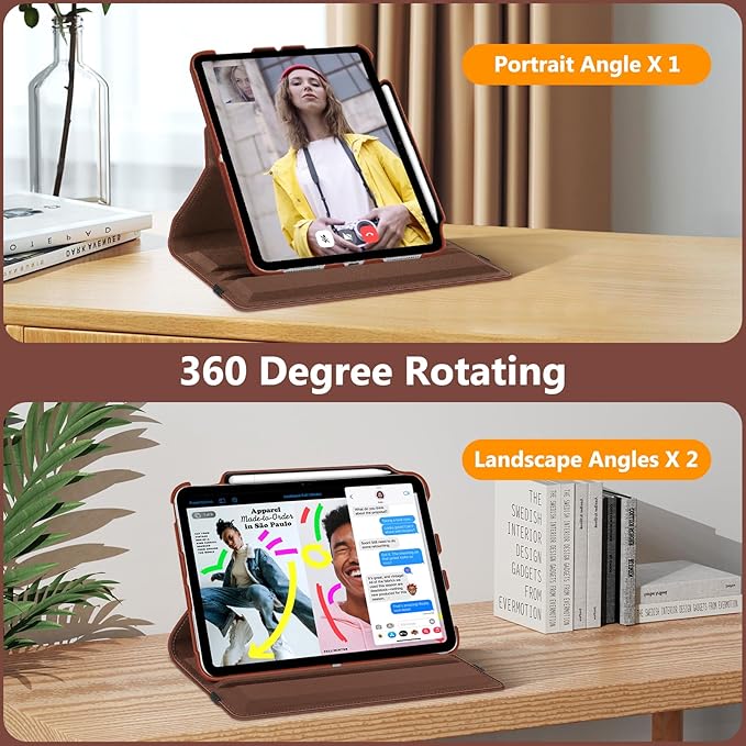 Fintie Rotating Case for iPad (A16) 11th Generation 11 Inch (2025), iPad 10th Generation 10.9 Inch (2022) - [Built-in Pencil Holder] 360 Degree Rotating Protective Stand Cover, Brown
