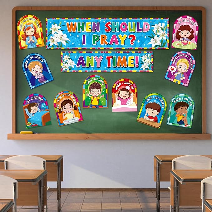 Adduster Sunday School Decorations - When Should I Pray? Prayer Cutouts Classroom Bulletin Board Decor Christian Bulletin Board Set Prayer Cutouts Posters School Classroom and Home Wall Decorations
