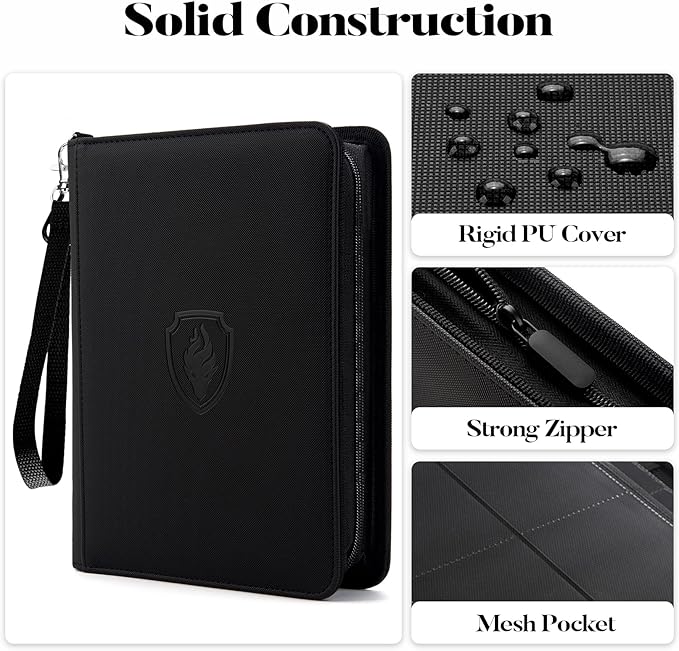 Premium 4 Pocket Zip Card Binder, Trading Card Binder for 320 Cards, Portable PU Card Collection Binder, Collector Card Album Folder for Game & Sports Cards, Navy Blue