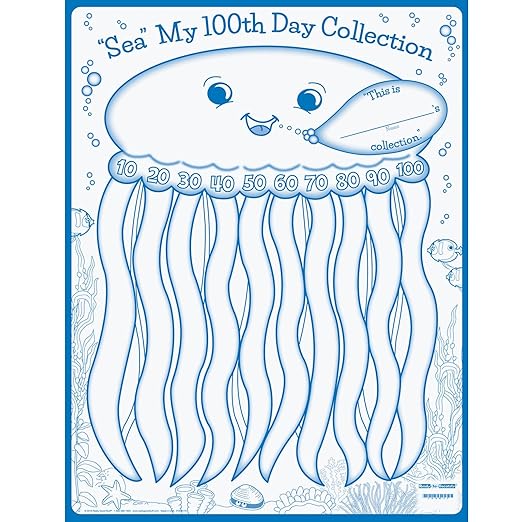 Really Good Stuff Ready-to-Decorate “Sea” My 100th Day of School Posters, Set of 24 - Celebrate The 100th Day of School with Classroom Crafts