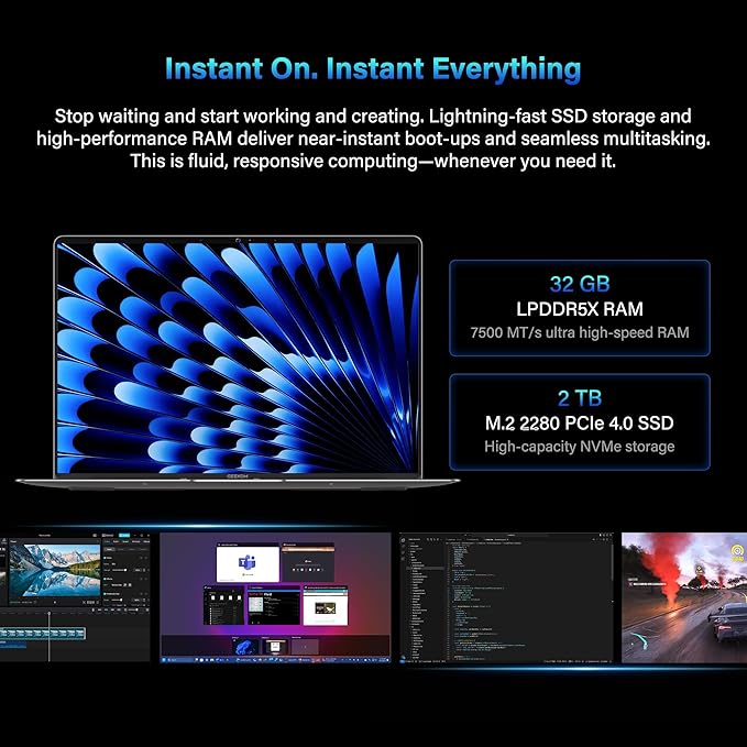 GEEKOM GeekBook X14 Pro Laptop, 2.2lbs Ultra Thin 14" 2.8K OLED Laptop Computer, Ultra 9 185H, 32GB LPDDR5x 7500MHz RAM 2TB SSD, Up to 16 Hour, 2X USB4, Fingerprint, Hub, Copilot, Windows 11 Pro
