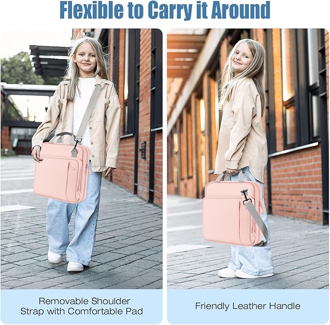 MoKo Zipper Binder, 2 Inch 3 Ring Binder with Zipper, 500 Sheet Capacity Zip Up Binders with Shoulder Strap Handle, Multi-Pocket Zip Up Binders for Middle School Student, Pink