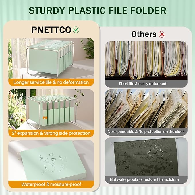 Hanging File Folders Letter Size, Green Hanging File Folders for Filing Cabinet, Expandable 2 Inch Hanging Files with Tabs Stay Organized Bulky Files, Medical Charts & Paper, 9.25 x 11.8 in