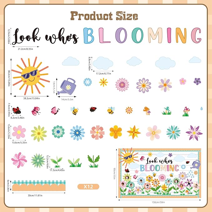 Spring Bulletin Board Decorations Set Classroom Decoration Look Who’s Blooming Spring Bloom Flower Growth Mindset Photo Posting Craft Cutout for School Offices Classroom Back to School Party Supplies