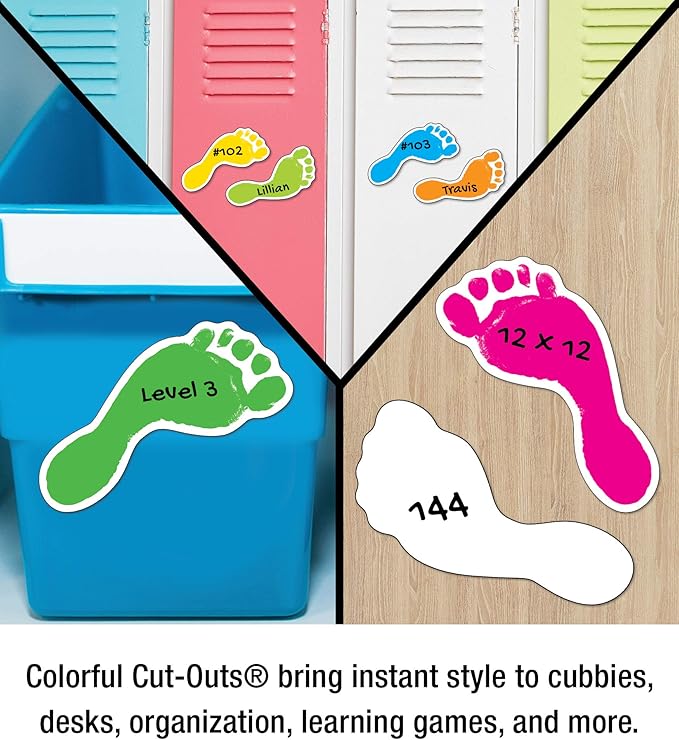 Carson Dellosa 54-Piece Feet Cutouts, Colorful Footprints for Directions, Name Tags, Crafts, Locker Decorations, Bulletin Board, Labels, and Classroom Decor