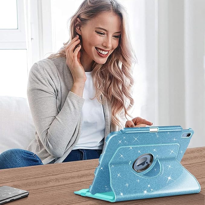 Fintie Rotating Case for iPad (A16) 11th Generation 11 Inch (2025), iPad 10th Generation 10.9 Inch (2022) - [Built-in Pencil Holder] 360 Degree Rotating Protective Stand Cover, Glittering Blue