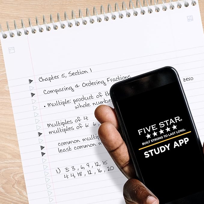 Five Star Top Spiral Notebook + Study App, 1 Subject, College Ruled Notepad, 8-1/2" x 11", 100 Sheets, Fights Ink Bleed, Water Resistant Cover, Black (820058A-ECM)