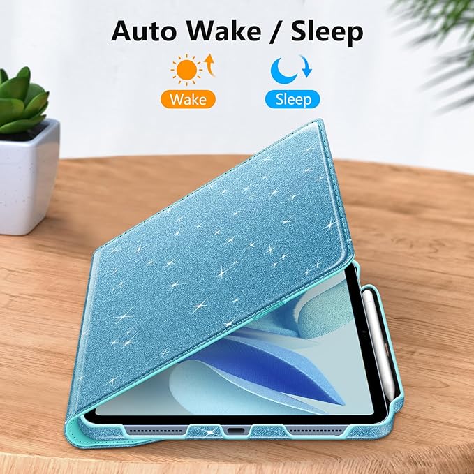 Fintie Rotating Case for iPad (A16) 11th Generation 11 Inch (2025), iPad 10th Generation 10.9 Inch (2022) - [Built-in Pencil Holder] 360 Degree Rotating Protective Stand Cover, Glittering Blue