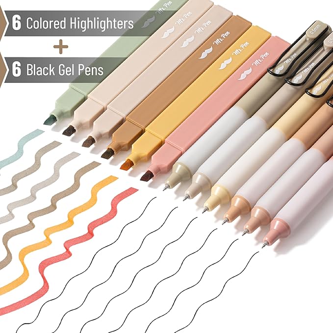 Mr. Pen- Aesthetic Highlighters and Gel Pens, 12 Pack, Assorted Color Bible No Bleed, Black Ink, Highlighter Pens for Bibles