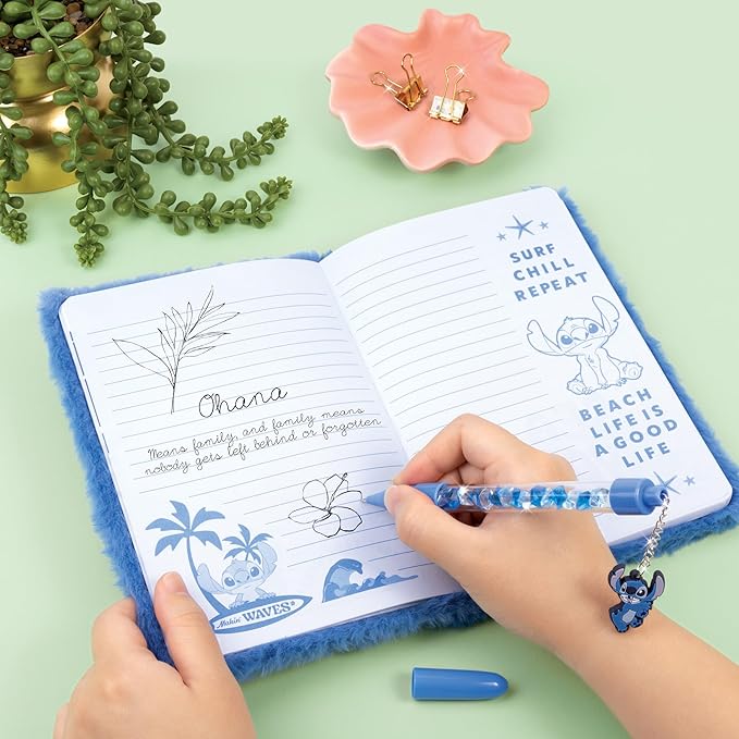 Make It Real: Disney: Stitch Cool Vibes Fuzzy Journal & Pen - 192 Lined Pages W/Fun Quotes & Images, Character Charm Pen, Plush Diary Cover, Kids 6+