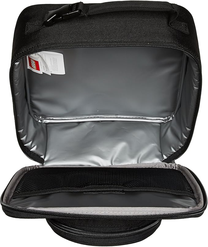 LEGO Lunch Bag, Durable and Insulated, with Mesh Pouch and Zip Compartment, Perfect for On-the-Go Meals, Black