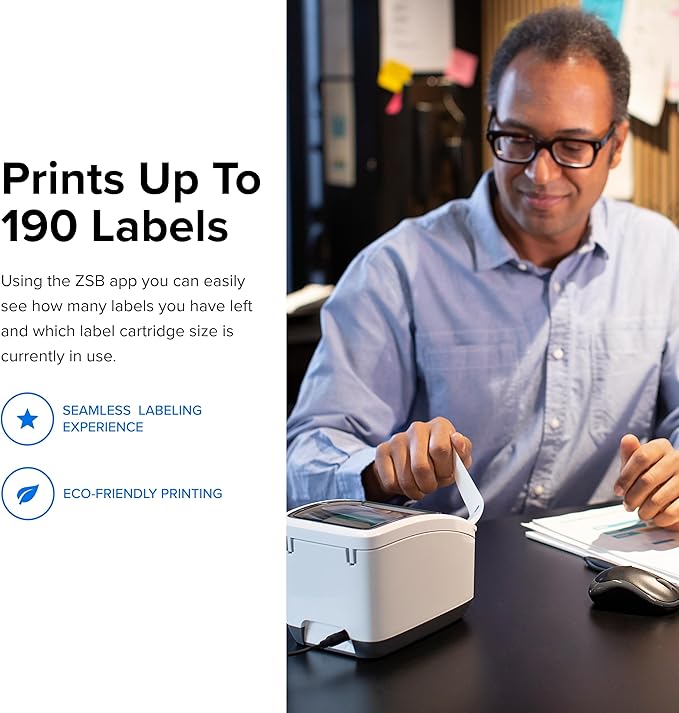 Zebra ZSB Series Labels - Potato Starch-Based Printer Label Paper - Recyclable Cartridge for Stickers - Versatile, Cloud-Based Adhesive - Mailing, 2.25" x 4"