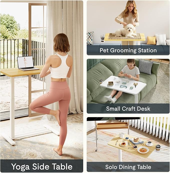 FLEXISPOT Mobile Standing Desk with Wheels Pneumatic Laptop Desk Rolling Computer Cart Movable Height Adjustable Small Sit Stand Desk Computer Workstations Home Use(31.5" W x 17.7" D, Maple)