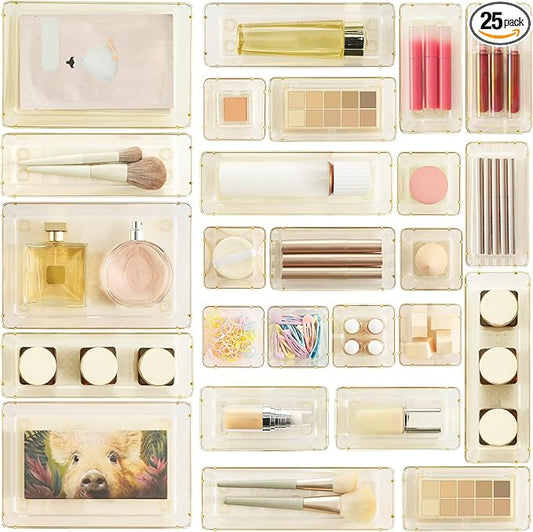 Vtopmart Clear Plastic Drawer Organizers for Bathroom (Clear Champagne)