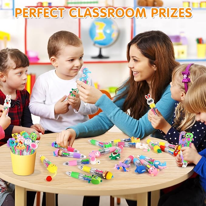 arscniek 24Pcs Multicolor Pen in One, 4-in-1 0.5mm Fine Point Cute Pens, Fun Kawaii Ballpoint Pen for Children's Party Favors, Classroom Prizes, Teacher School Supplies, Bulk Gifts for Students