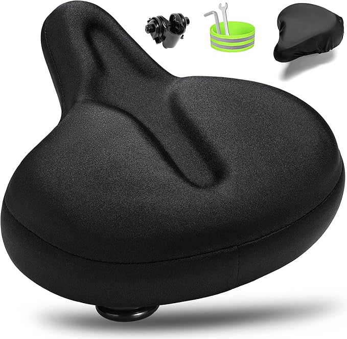 Oversized Bike Seat for Men & Women, Comfortable Gel Padded, Extra Wide Bicycle Seat Cushion Comfort, Replacement Saddle for Peloton, Stationary Exercise Bike, Mountain Bike, Cruiser, City Bike
