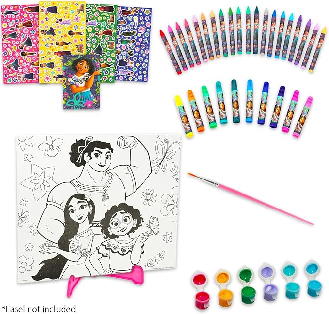 Disney Encanto Painting Kit for Kids Art Supplies Bundle with Large Canvas, Paint, Stickers, Coloring Pages, More Encanto Arts and Crafts Pack