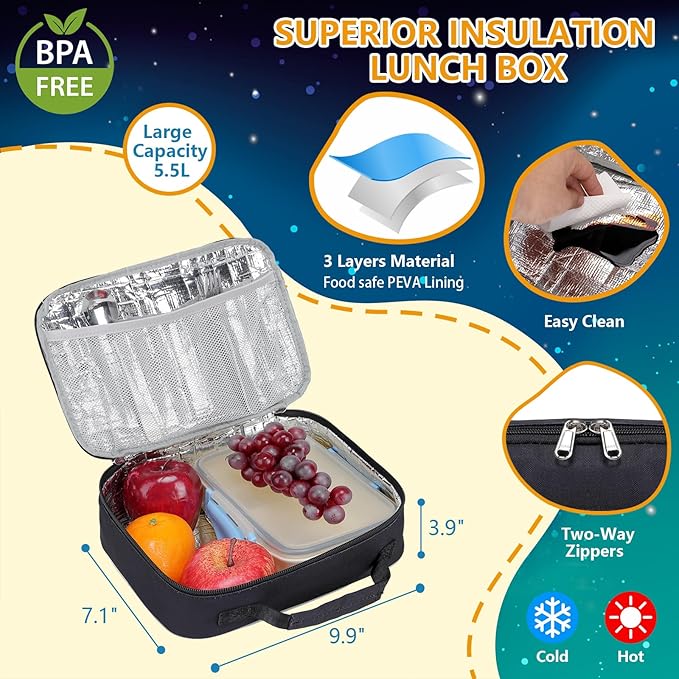 Boys Backpack with Lunch Box Glow in Dark Kids Ages 4-12 Kindergarten Elementary Middle School Teens Bookbag Mochilas Para Niños, Luminous Face Black
