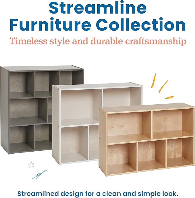 ECR4Kids Streamline 5-Compartment Storage Cabinet, 24in, Classroom Furniture, White Wash