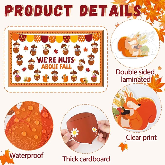Fall Acorn Bulletin Board Set We're Nuts About Fall Classroom Decoration Acorn Squash DIY Photo Crafts Cutouts Autumn Bulletin Board Border for Thanksgiving Harvest Chalkboard Wall Door Decor Supplies