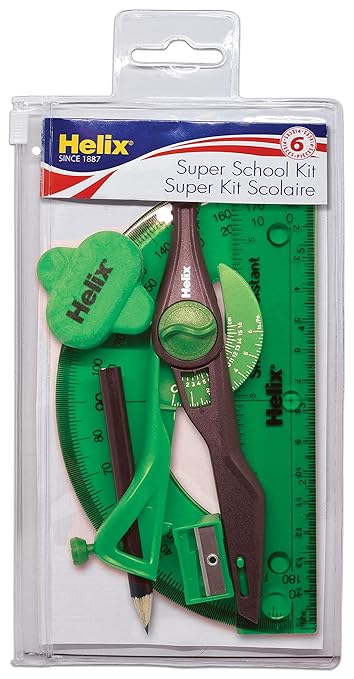 Maped - Helix Super School Kit (36008) (Colors May Vary) - Perfect for All Students - Measuring Dimensions for Design Projects - Convenient Carrying Pouch - Includes Carrying Pouch