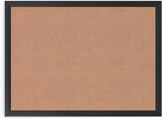 U Brands Cork Bulletin Board, 24" x 18", Black Aluminum Frame, Industrial Grade Pinning Surface