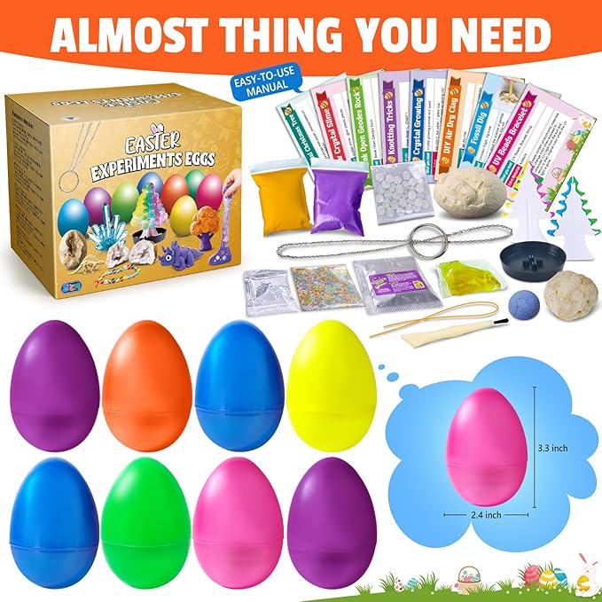 UNGLINGA 8 Experiments Eggs Easter Basket Stuffer Science Kit for Kids Boys Girls Toys Gifts Idea, Science Filler Easter Party Favor Educational S.T.E.M Activities Surprise Eggs