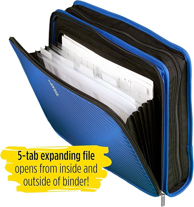 Five Star 2 Inch Zipper Binder, 3 Ring Binder, 6-Pocket Expanding File, Durable, Color Selected for You, 1 Count (29592)