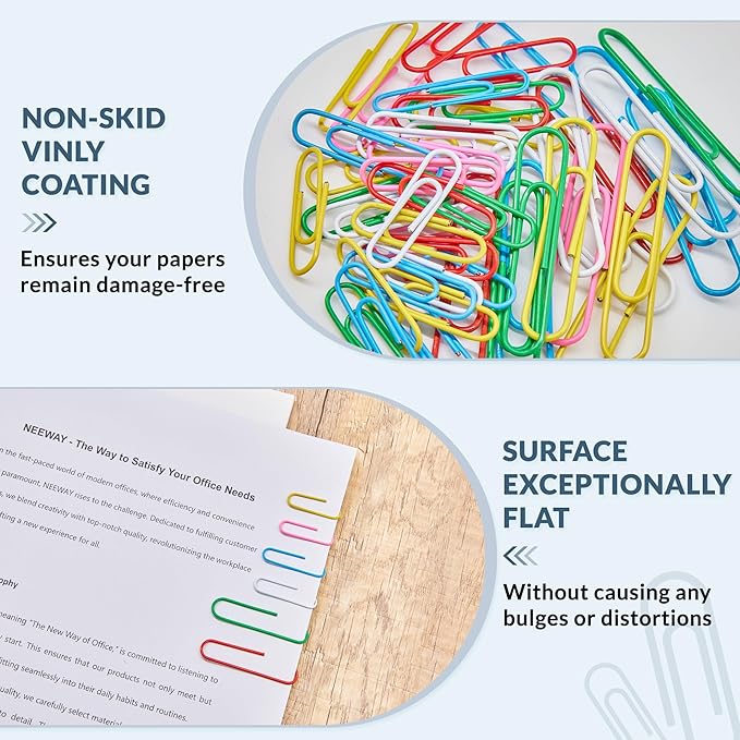 NEEWAY 450pcs Paper Clips Assorted Sizes with 100 Sheets Sticky Notes Set, Colored Paperclips for Office Document Organizing